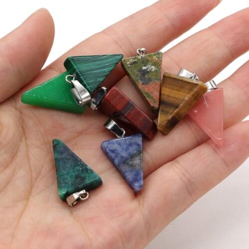 Natural Stone Pendant Tiger Eye Malachite Triangle Shape for Jewelry Making DIY Necklace Size 15x25mm