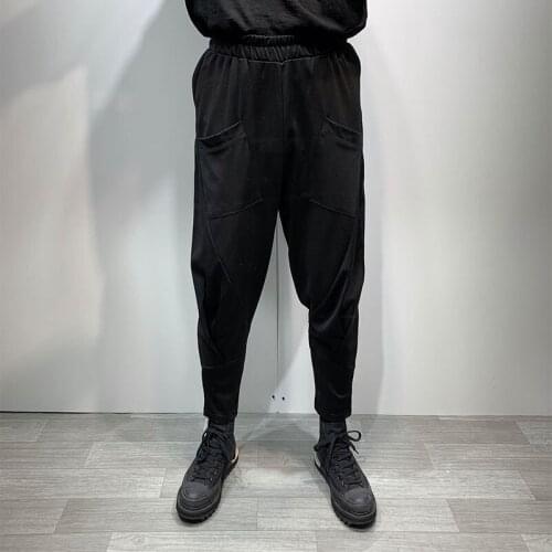 Big size dark fashion mens loose and thin micro cross Harlan Leggings summer thin versatile elastic Capris mens pants