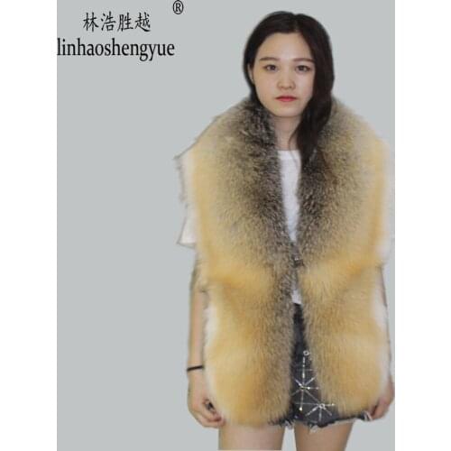 Linhaoshengyue 2020 Hot Fashion and Warm Women Length 180cm Real Fox Fur Shawl