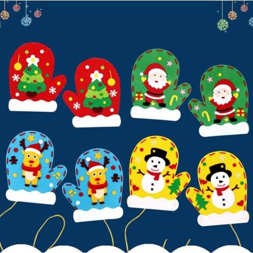 DIY Non-woven Xmas Gloves Decoration Children Non-woven Stickers Handmade DIY Toys Material Package Craft Toys
