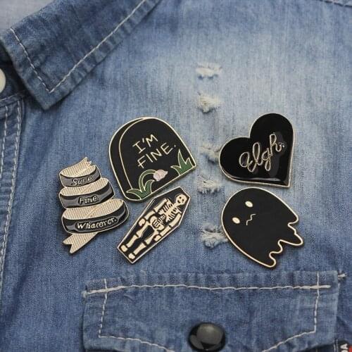 New Creative Enamel Brooch Tombstone Coffin Ghost Punk Wind Bag Accessories For Women Men Edage Jewelry