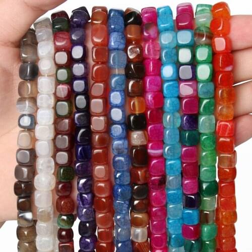 Wholesale Natural Stone Square Dragon Veins Agates Beads 8mm Loose Beads For Jewelry Needlework DIY Bracelet Accessories 15