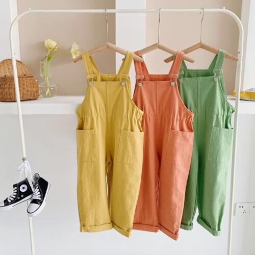 2021 Autumn Kids Overalls Korean Style Baby Boys and Girls Candy Color Jumpsuits 2-7 Y Childrens Suspender Pants Kids Trousers