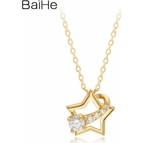 BAIHE Solid 18K Yellow Gold 0.17ct Round Natural Diamond Wedding Fine Jewelry meteor Star Diamond Pendant Necklace For Women