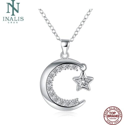 INALIS Women Necklaces Moon Star Design Pendant Copper Necklace Silver Plated Female Chains New Fashion Jewelry Girlfriend Gift