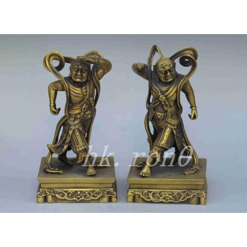 A Pair of Elaborate Chinese Brass Taoist Wang old statues