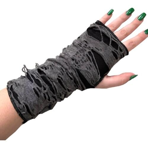 1Pair Punk Gothic Black Fingerless Unisex Long Glove Sport Hole Ninja Gloves Jazz Disco Mittens Women Men Hollow Out Rock Gloves