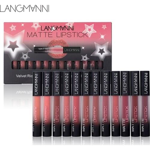 Beauty Profession Lipgloss Makeup 12pcs/set matte Liquid Lipstick Red Lip Tint Velvet lipsticks Lot batom Maquiage