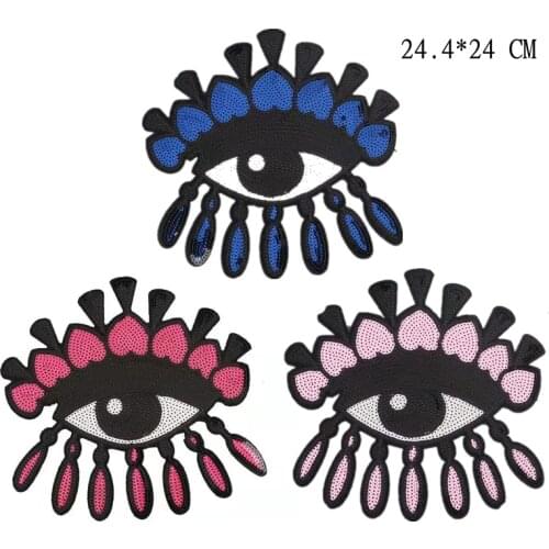 Plus Size Patch For Clothes Sequins Monster Eyes Embroidered Patches On Clothing Stickers Badges DIY Appliques Craft Decoration