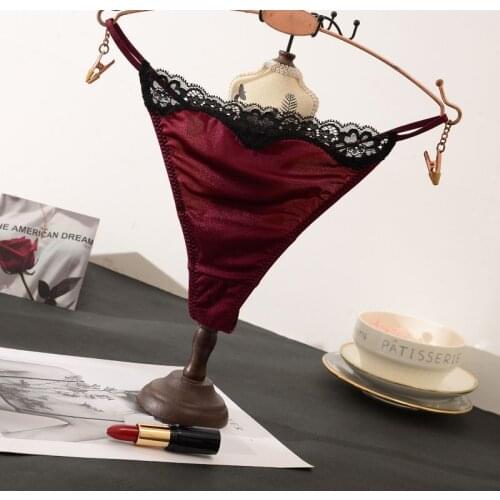 Sexy Hot A Thread T-Back Lace Light Sense Satin Surface European and American T-Shaped Panties Seamless Sexy Panties