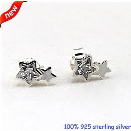 Twin star Silver Stud Earrings With CZ 100% 925 Sterling Silver Earrings DIY Wholesale 09E039