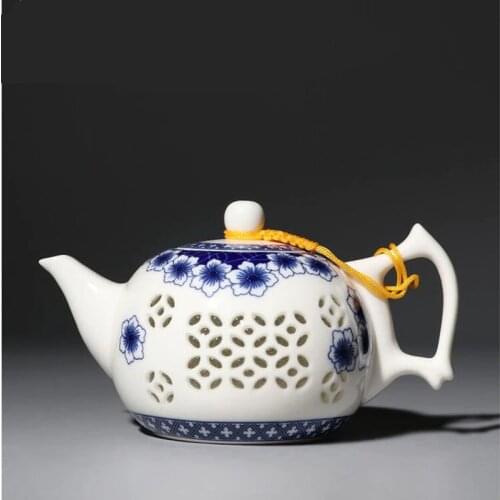 Jingdezhen Blue and White Porcelain Teapot Household Handhold Teapot Filter Handmade Exquisite Hollow Tea Set Kungfu Ceramics