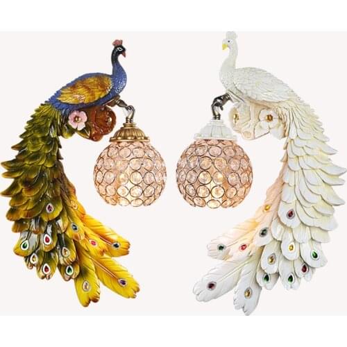 Modern Peacock Wall Lights Creative Colorful Gold White Peacock LED lamp Crystal Wall Light For Dining Room Corridor home decora