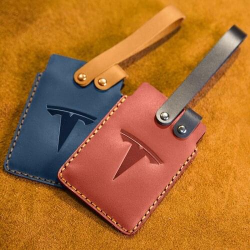 Car Styling Leather Key Bag Cover Protector Handmade Card Bag Holder Case For Tesla Model 3 Accessories