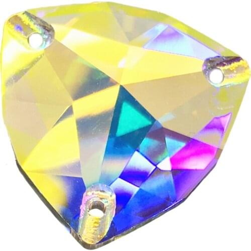 TopStone Fat-Triangle K9 Sew On Rhinestone Crystal AB 12mm 16mm 22mm Sewing Glass Crystal Stone For Dress Clothing Diy
