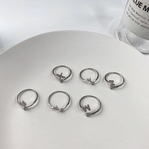 U-Magical Hiphop Silver Color Metallic Letter Open Adjustable Ring for Women Bling Bling Rhinestone Index Finger Ring Jewelry