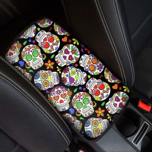 INSTANTARTS Sugar Skull Design Comfortable Center Console Cover Anti-Slip Car Center Cover Protector Soft Armrest Box Cover