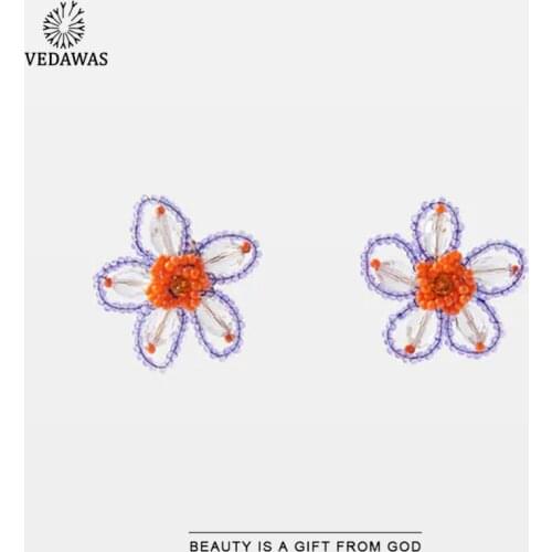 Vedawas Korean ZA Cute Flower Earrings for Women Boho Elegant Beads Acrylic Floral Stud Earrings Wedding Jewelry Gifts Wholesale