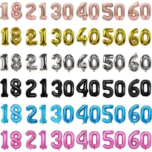 2pcs/set 32inch Birthday Number Balloons 16 21 30 99 Year Anniversary Rose Gold Black Birthday Party Decoration Digital Ballons
