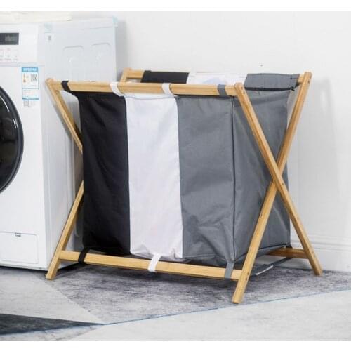 X-shape Collapsible Dirty Clothes Laundry Basket 3 Section Foldable Organizer Dorm Laundry Hamper Sorter Washing Laundry Bag