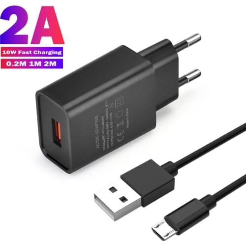 For Samsung Xiaomi Charger 5V 2A EU Micro USB Data Cable Phone Charging Adapter Samsung Galaxy S7 M01 Xiaomi Redmi Note 5 6 Pro