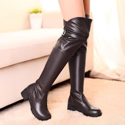 Fashion Over The Knee Women Boots Black Square Heel Platform Shoes Ladies Autumn Pu Leather Thigh High Boots Female Plus Size 43