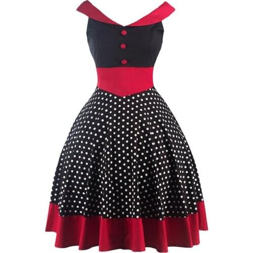 BacklakeGirls Red V Neck Off Shoulder Short Sleeve Cocktail Dress Polka Dot Patchwork Black Elegant Party Dress A Line Vestidos