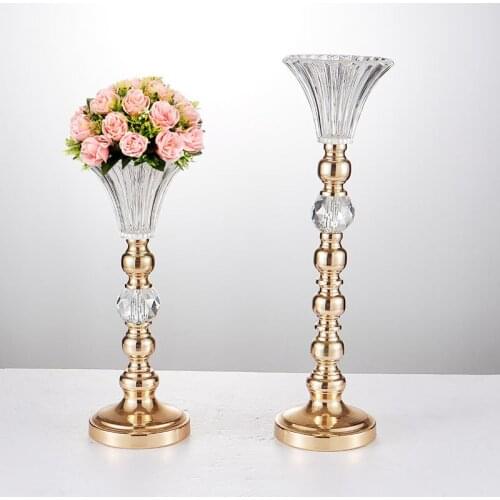 Gold Tabletop Vase Metal Flower Holder 52CM/21'' Table Centerpiece For Mariage Metal Flowers Vases For Wedding Decoration