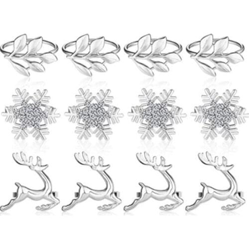 12 Pcs Napkin Rings, Leaf Napkin Holders Elk Reindeer Napkin Buckle Snowflake Napkin Ring Holders Dinner Table Rings-ABUX