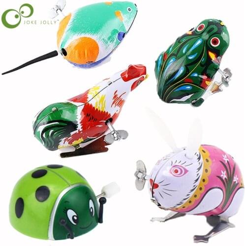 2Pcs/set Animal Iron Clockwork Toy Jumping frog Rooster Mouse Rabbit Ladybug Classic Childrens Educational Toys LXX
