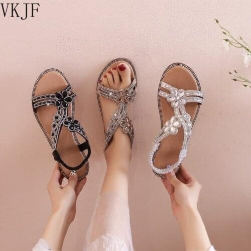 2021 Womens Shoes Fashion Trend Solid Color PU Shiny Rhinestone Open Toe Elastic Band Comfortable and Elegant Sandals