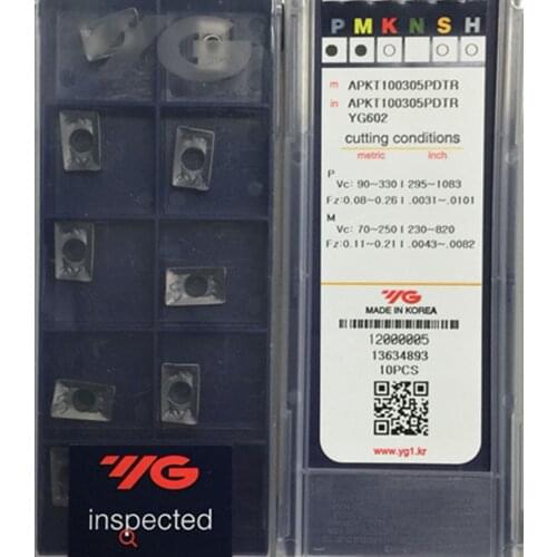 APKT100305PDTR APKT100308PDTR YG602 100pcs 100% Korea YG-1 Carbide insert Processing: stainless steel, steel, cast iron Etc