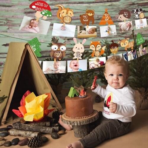 Cartoon Animals Woodland Party Banners Forest Owl Raccoon Fox Kids Photo Dispaly Banner Birthday Baby Shower Party Supplies