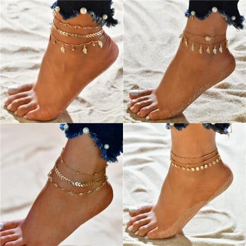Modyle 3pcs/set Boho 18 Styles Crystal Anklet Fashion Multilayer Foot Chain New Ankle Bracelet for Women Beach Accessories Gift
