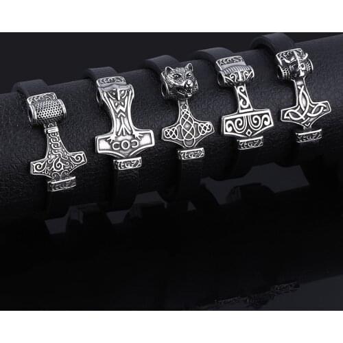 MIDY New Fashion Punk Norse Viking Bracelets Bangles Odin Thors Hammer Viking Wolf Lion Head Bangles For Men Women Jewelry Gift