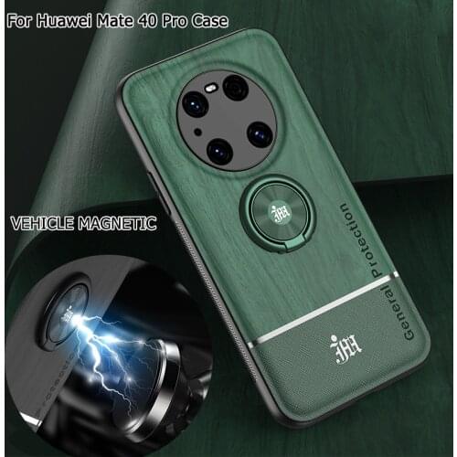 Bionic Wood Grain Mobile Phone Back Case For Huawei Mate 40 Pro Magnetic Adsorption Ring Bracket Lens Camera Protection Cover