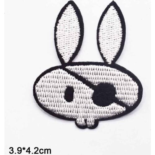 Black White Pirate Rabbit Iron on Embroidered Cloth Patch For Girls Boys Clothes Accessories Love And Peace Diamond Lightning
