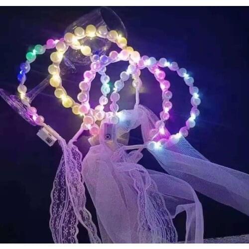 Colorful Three-speed Color-changing LED Lace Luminous Veil Flashing Glow Wedding Pearl Headband Hair Band Pearl Band Headdress