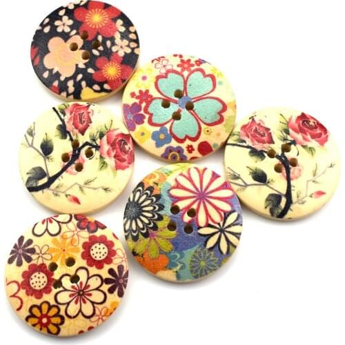 30MM Mix Wood Buckle Flower Printed Wooden Buttons Handmade Wood Buckles Button Craft DIY Baby Sewing Apparel Accessories