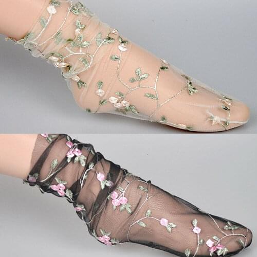 Women Sweet Fresh Mesh Floral Embroidered Thin Ankle Socks Hosiery Lady Girls Flower Sock Accesorries