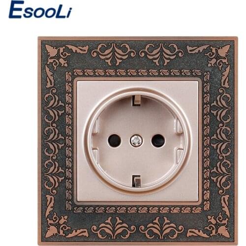 Esooli 16A EU/RU Standard Power Socket 4D Embossing Retro Zinc Alloy Panel Wall Power Socket AC 110~250V