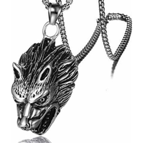 HNSP Punk Animal Wolf Head Pendant Necklace For Men Boy Goth Jewelry Gift With 3.0MM stainless steel chain