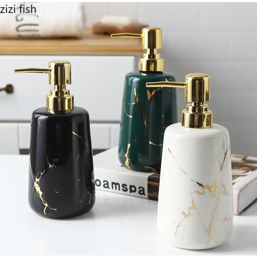Golden Marble Texture Ceramic Portable Soap Dispenser Shampoo Bottle Hand Sanitizer Jar Bathroom Supplies 400ml Lotion Bottle