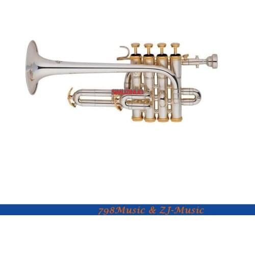 New Silver Plated Piccolo Trumpet 4 Piston Bb/A Key With Case