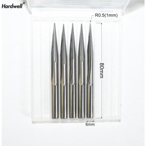 6mm*R0.5*80L,5pcs,Free shipping Taper Ball nose End Mill,CNC milling Cutter,Solid carbide tool,woodworking router bit