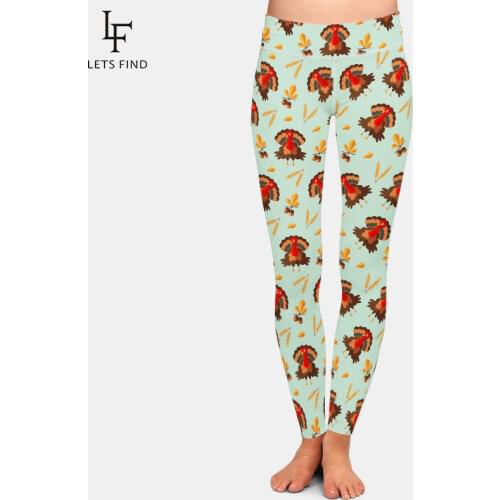 LETSFIND 3D Thanksgiving Turkey Print Leggings High Waist Plus Size Elastic Workout Leggings Fashion Casual Women Pants