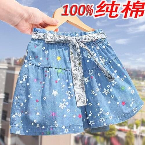 Summer Girls Denim Shorts Skirt Pants Wide-leg Pants New Cotton Womens Jeans Shorts Baby Girl Pants Suitable For 2-13 Years