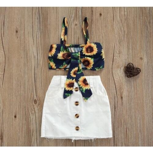 Summer Kids Children Girls Sunflower Bandage Camisole Button Decoration Skirt Cute Navel Summer Girls Clothing