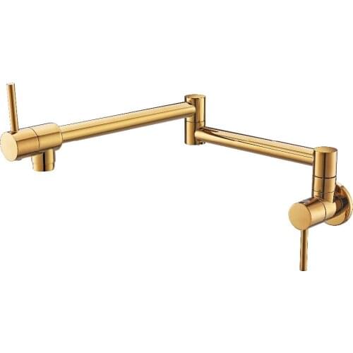 Wall Mounted Brass single cold Water Pot Filler faucet tap Gold pvd color Double Joint Spout Wall Mounted Kitchen Faucet