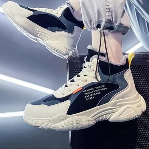 New velvet warm thick-soled cotton shoes high-top mens sports shoes autumn fashion casual all-match street dance shoes